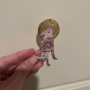 Elegant Pink and Gold Wolf Moon Brooch Clay